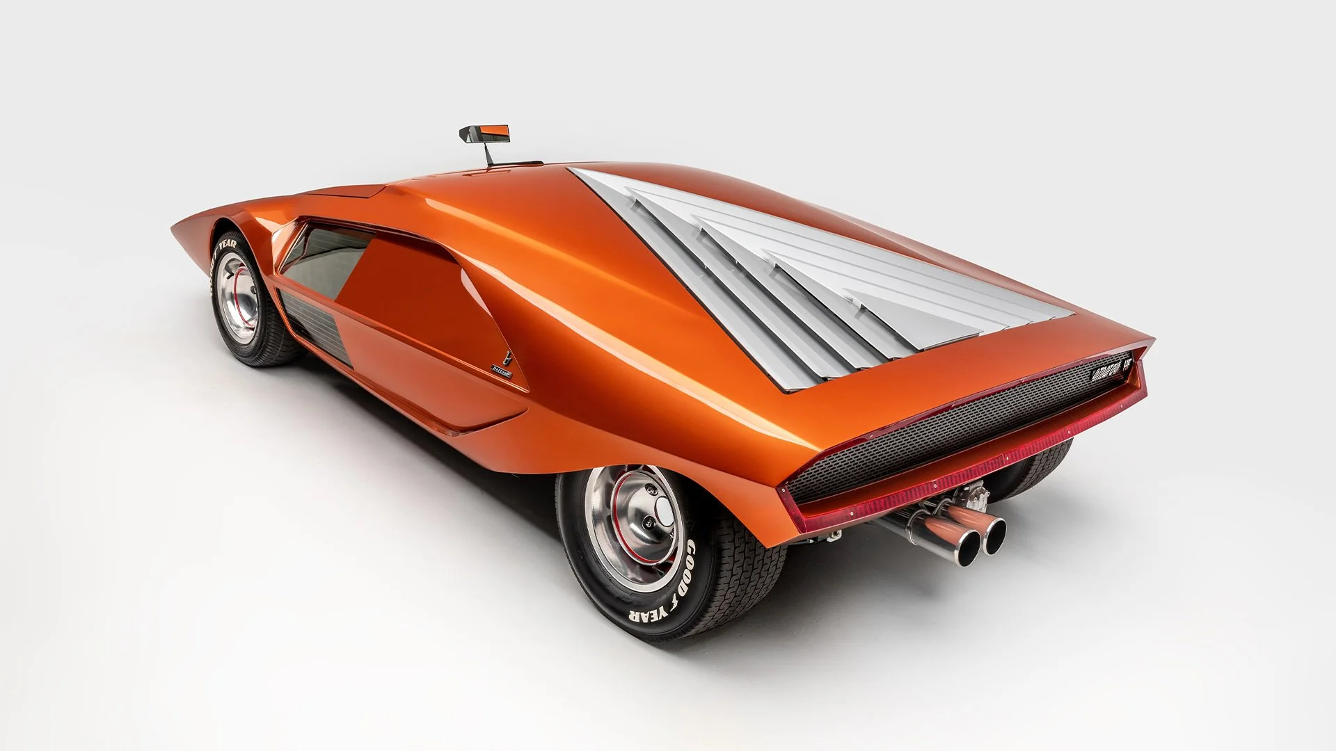 Lancia Stratos HF Zero rear three-quarter view in metallic orange (Credit: Petersen Museum)