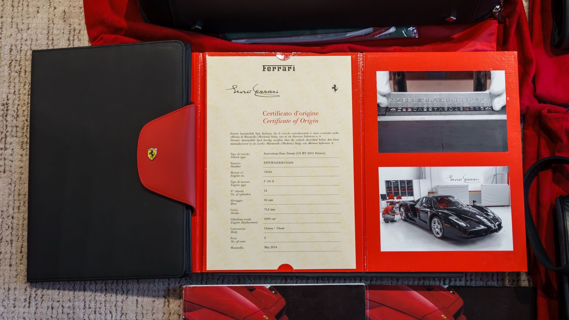 Ferrari Enzo Certificate of Origin with factory build photographs, chassis 131242